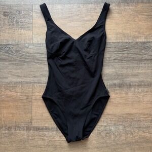 SHAN Black V-Neck One Piece Swimsuit Made in Canada Size 6 US 10 UK Minimalist
